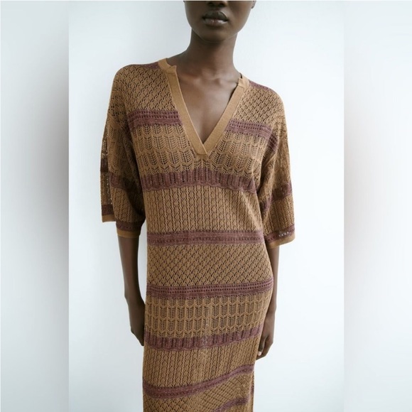 Zara NWT Long Knit Kaftan Midi Dress size XS-S - Picture 4 of 9